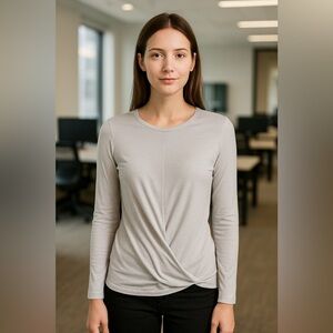 NWT Divka Long Sleeve Twist Front Top Gray Size 8 (3)